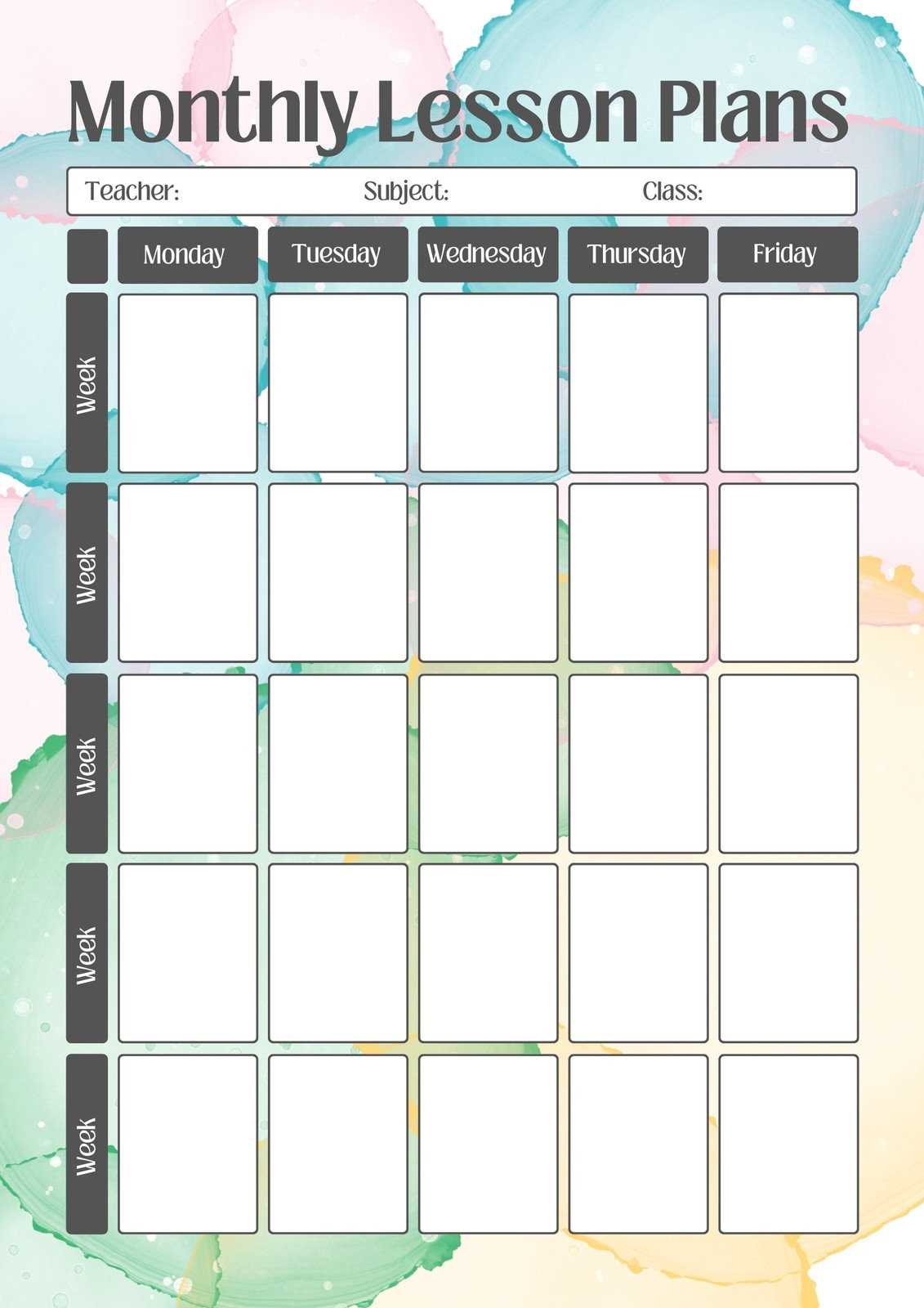 lesson planning calendar template