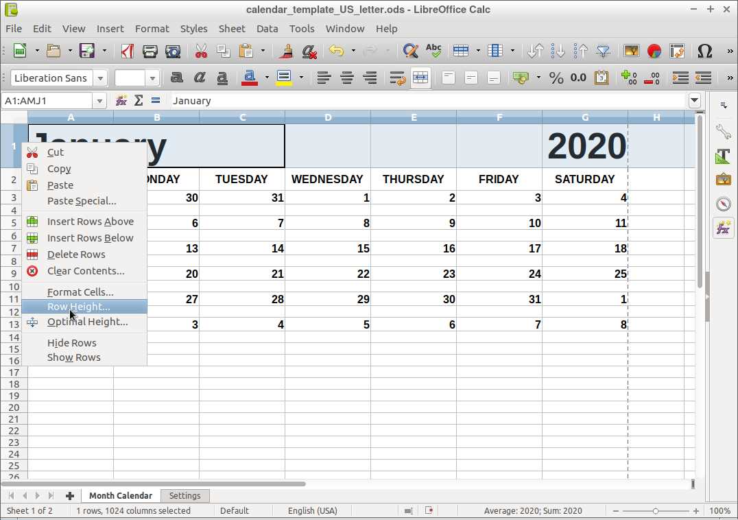 libreoffice calendar template