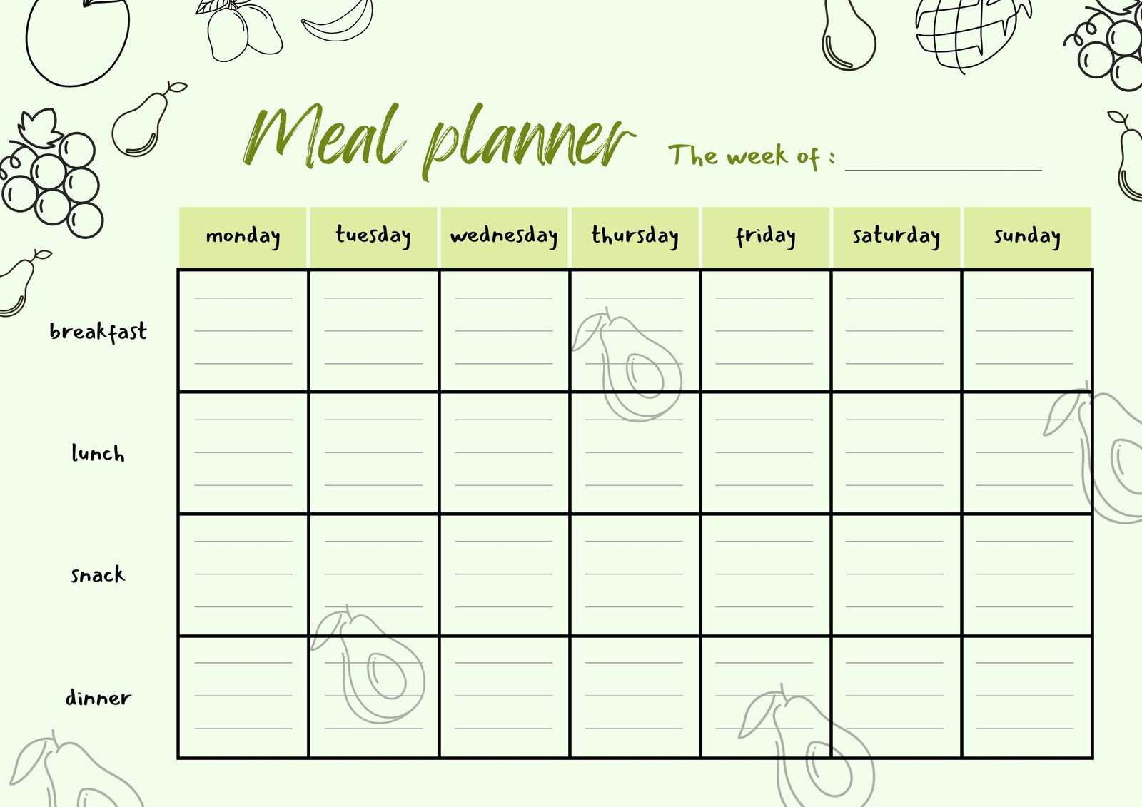 lunch calendar template