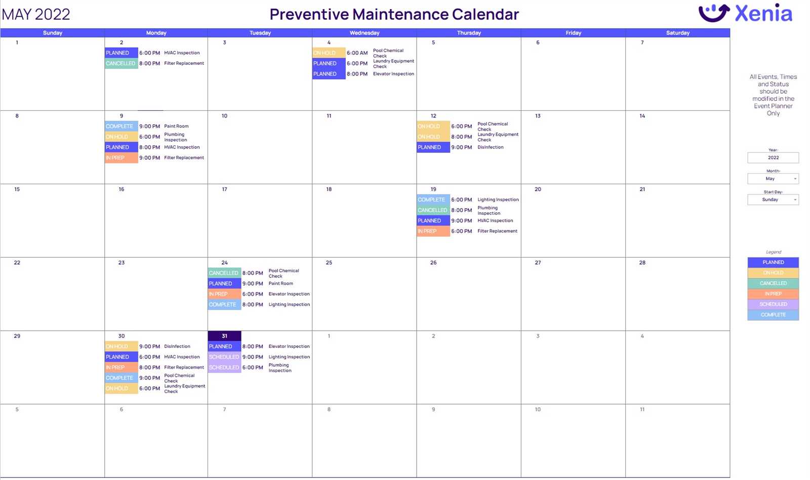 maintenance calendar template