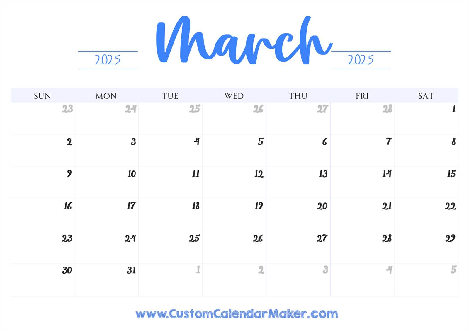 march 2025 blank calendar template