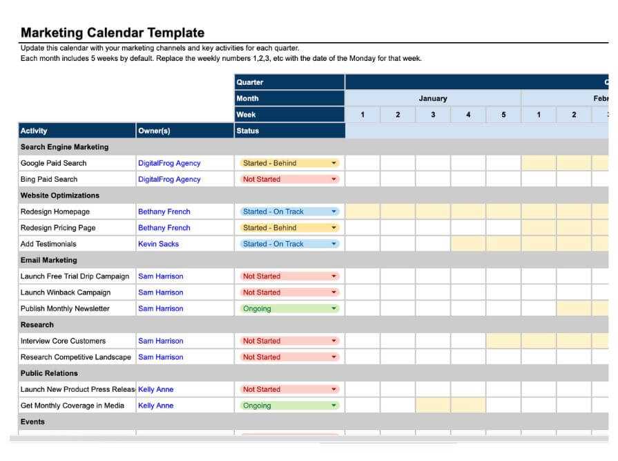 marketing communications calendar template