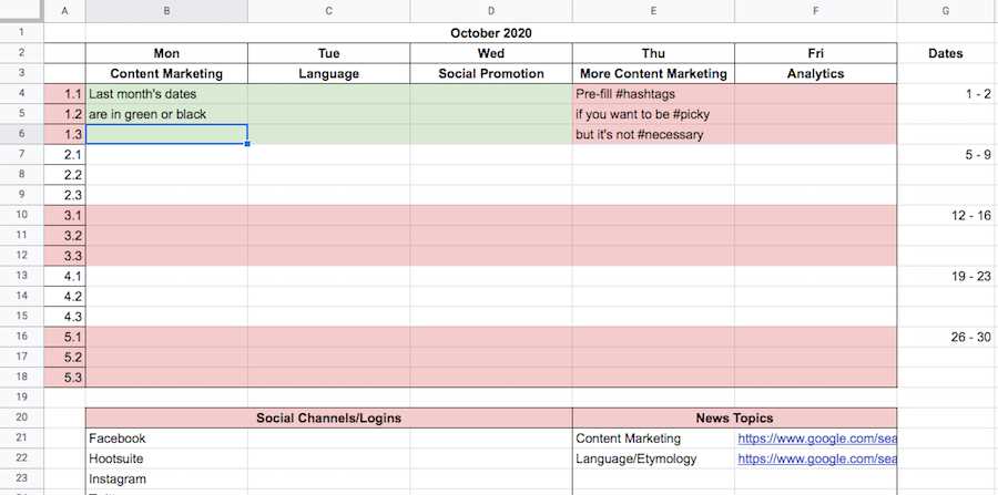 marketing communications calendar template