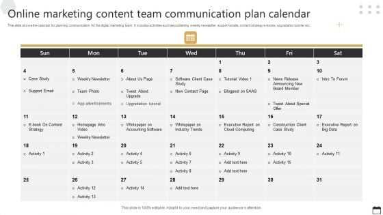 marketing communications calendar template