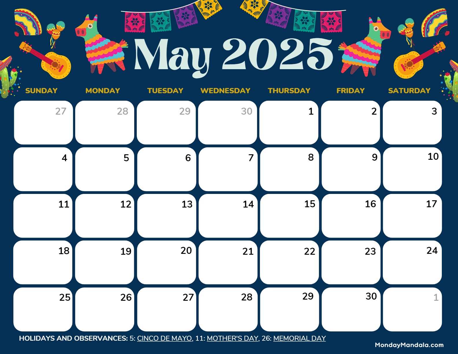 may blank calendar template