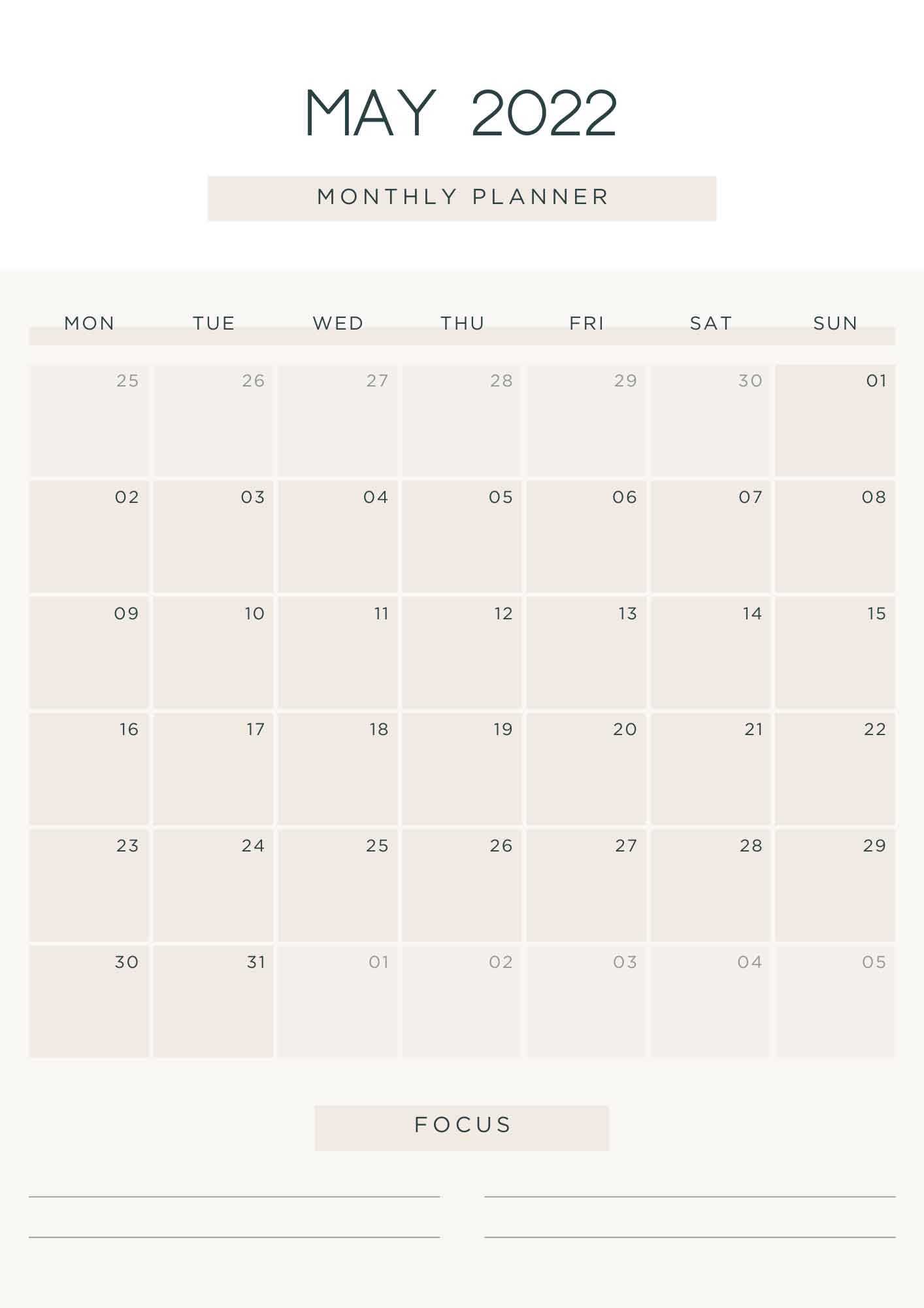 may monthly calendar template