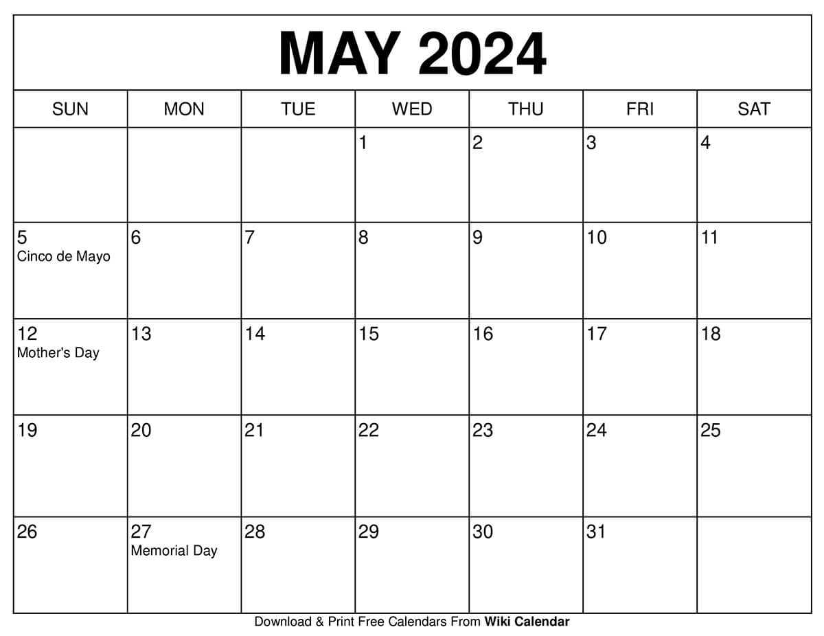 may monthly calendar template