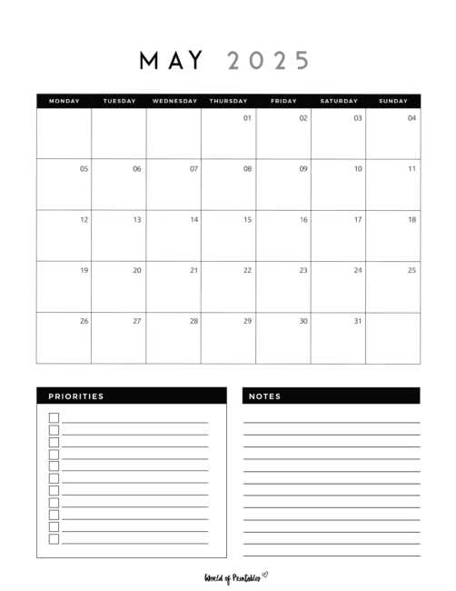 may monthly calendar template