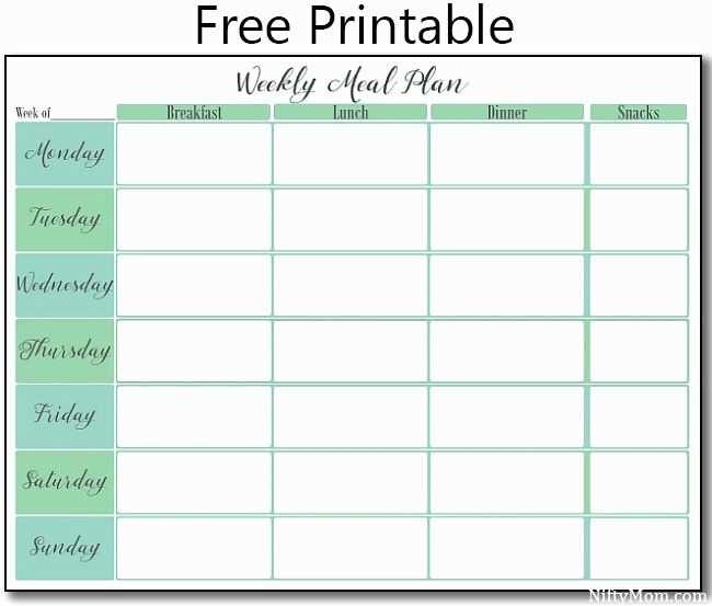 meal calendar template free