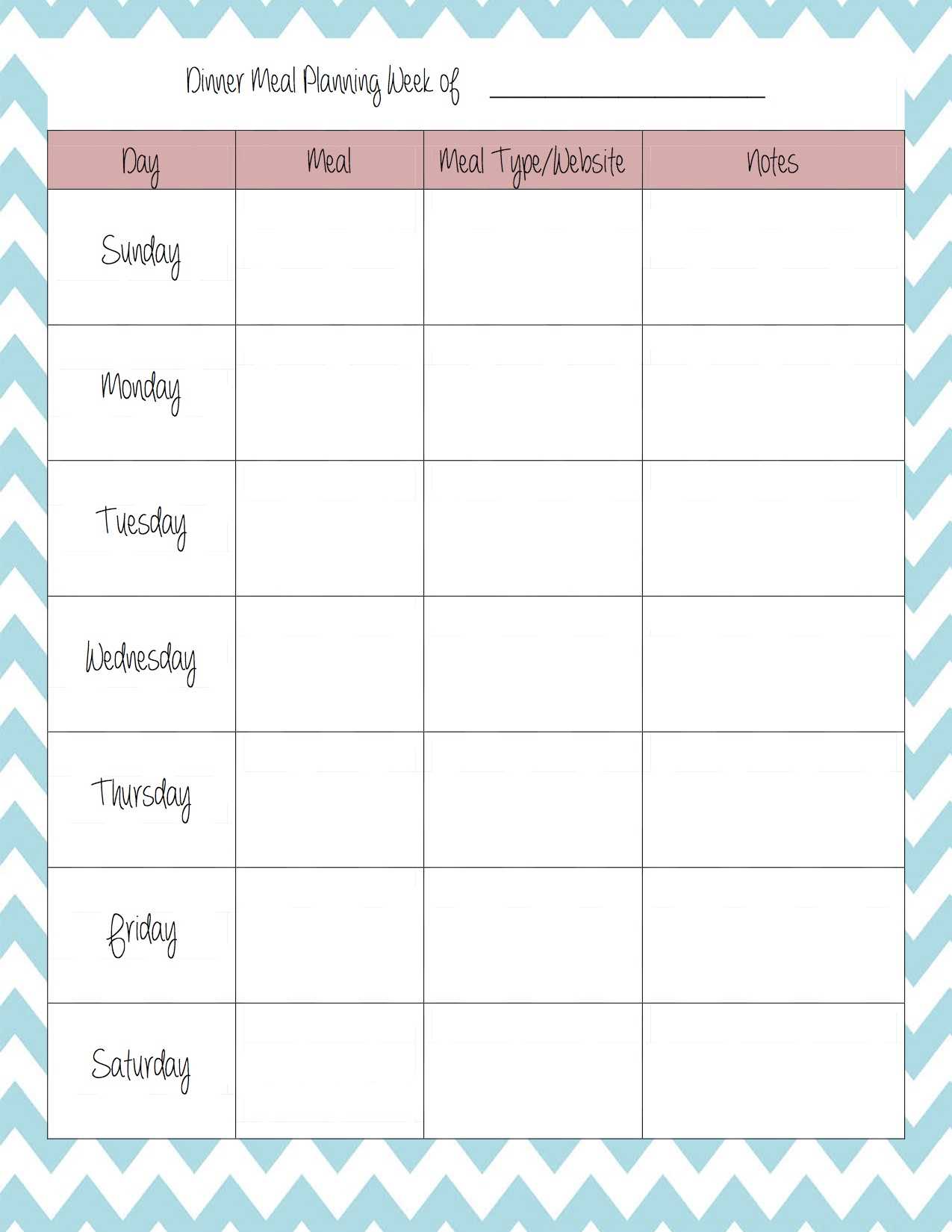 meal calendar template free