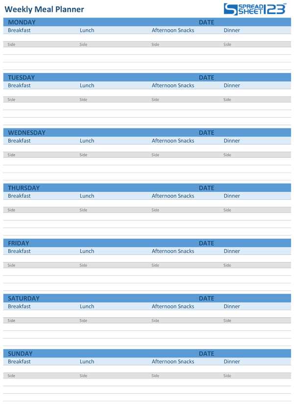 meal calendar template free