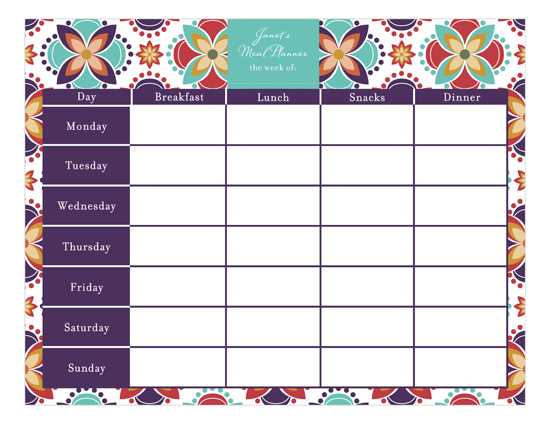 meal planner calendar template