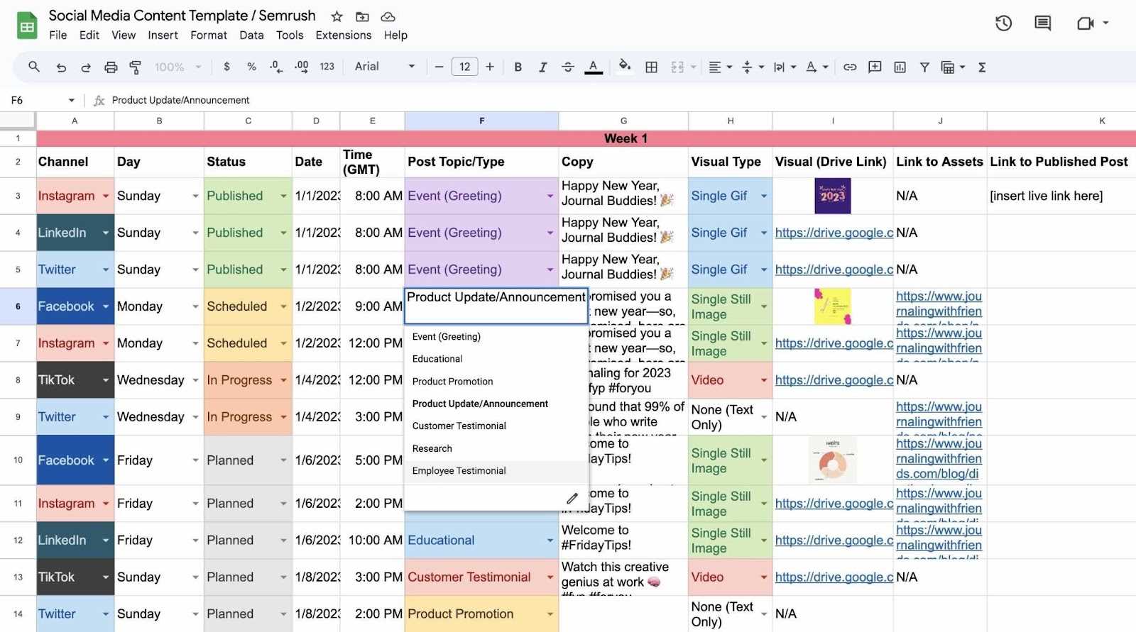 media content calendar template