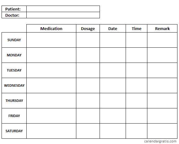 medicine calendar template