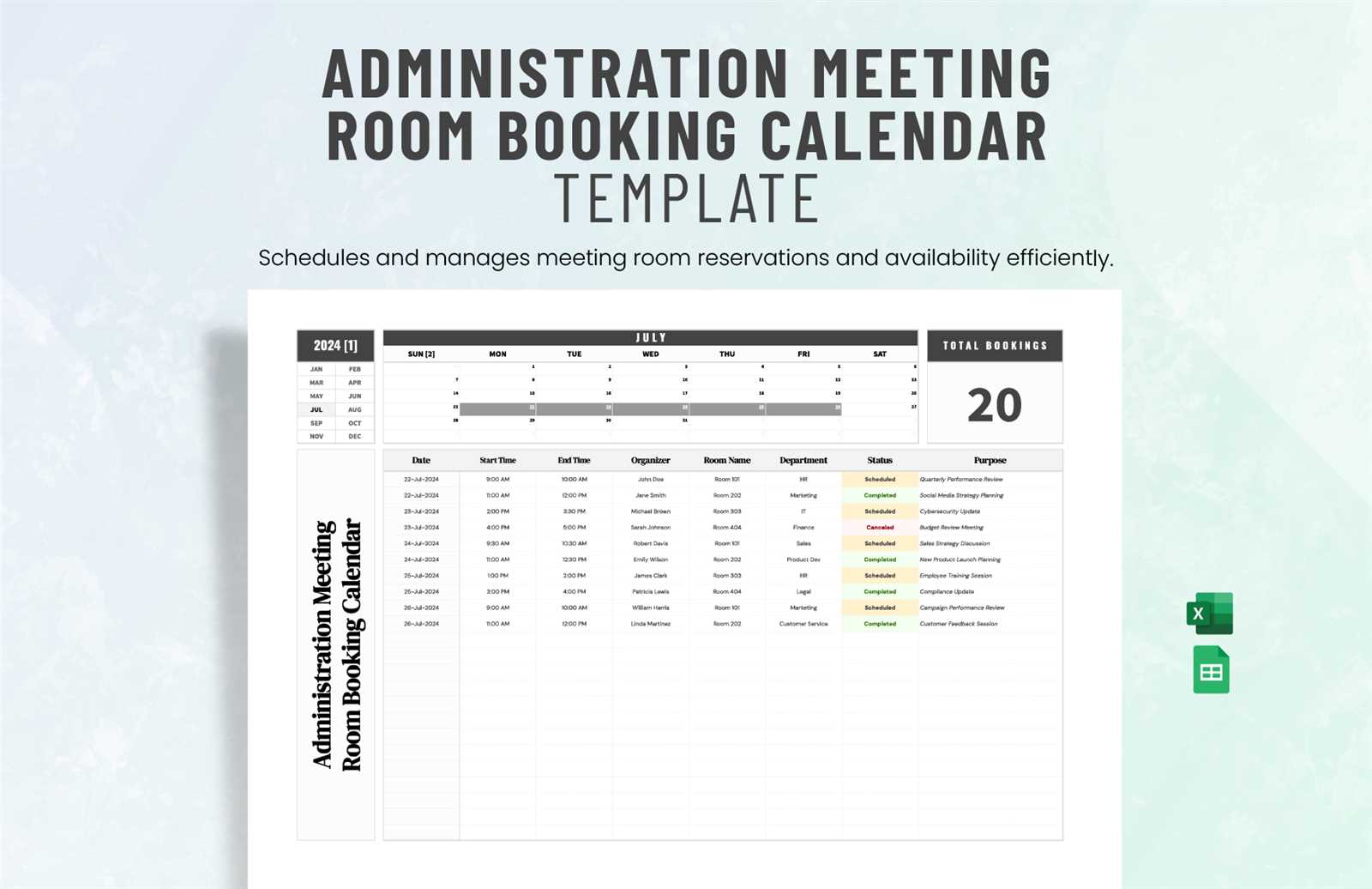 meeting room booking calendar template