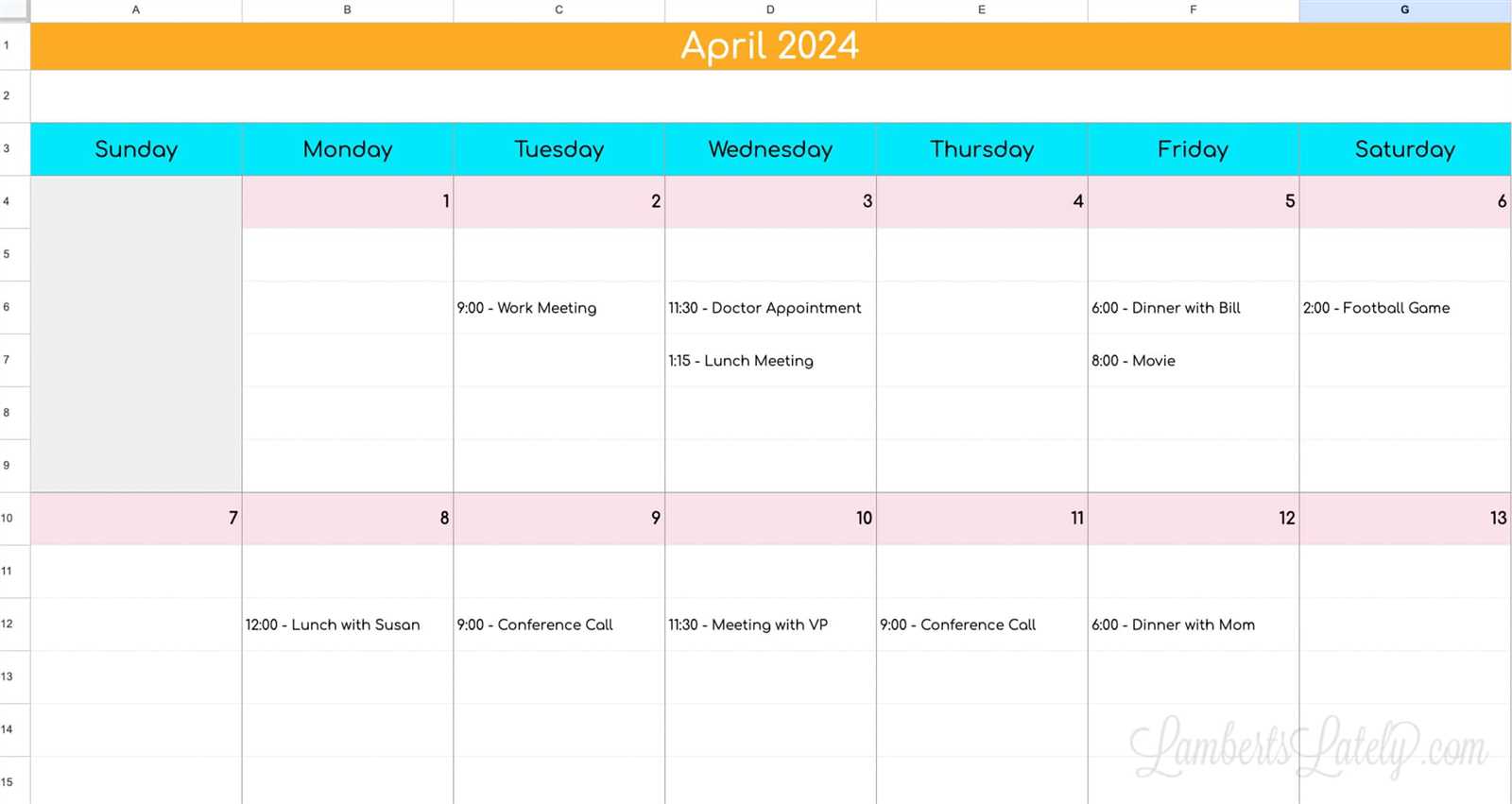 meeting schedule calendar template