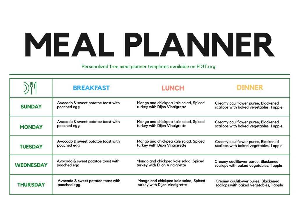 menu calendar templates free download