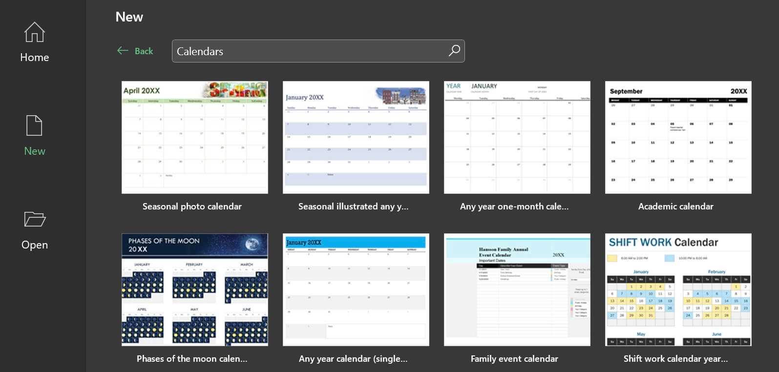 microsoft office calendar templates