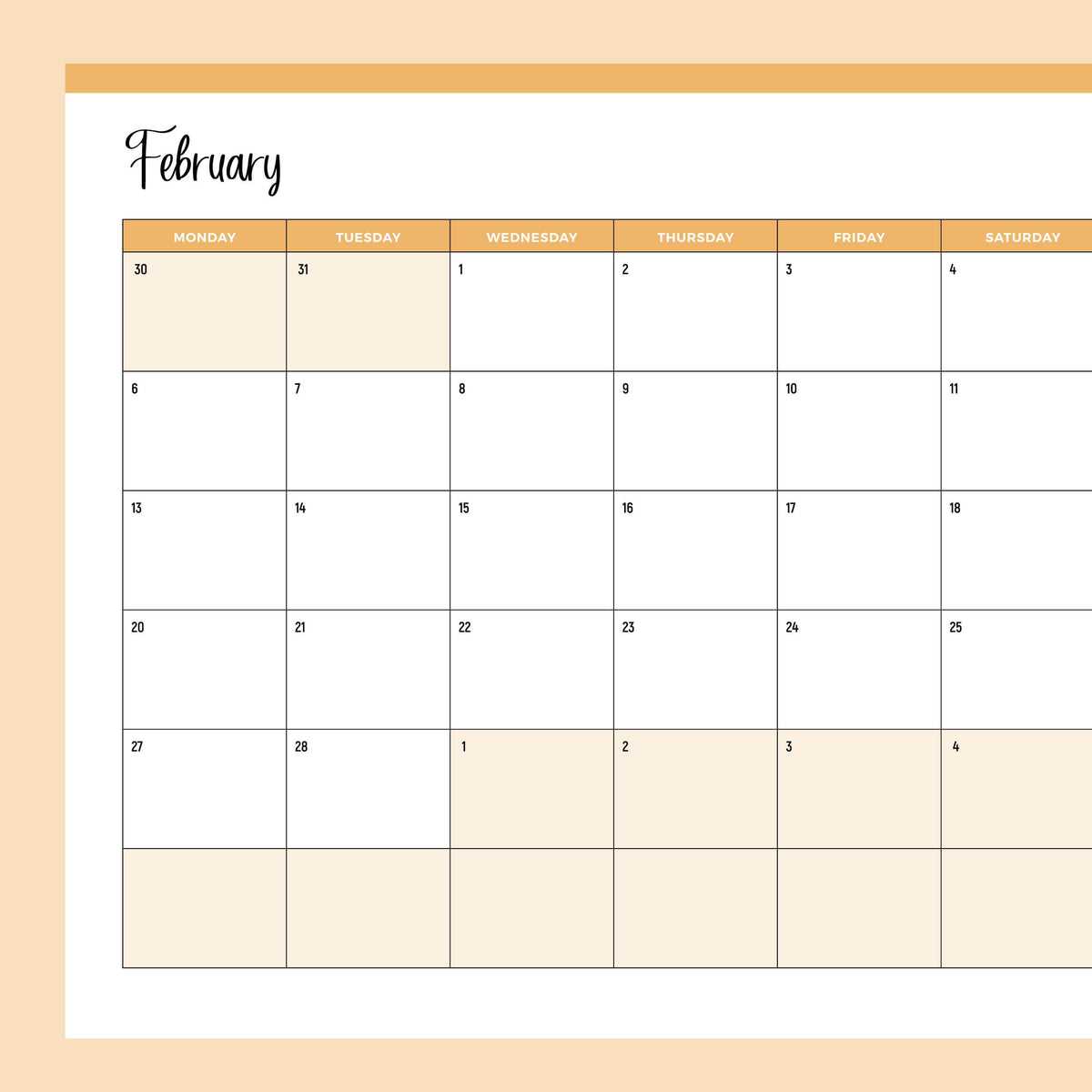 monday calendar template