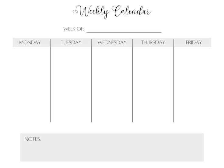 monday through friday weekly calendar template