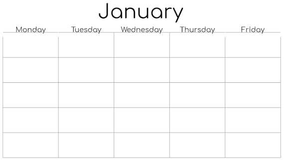 monday to friday calendar template