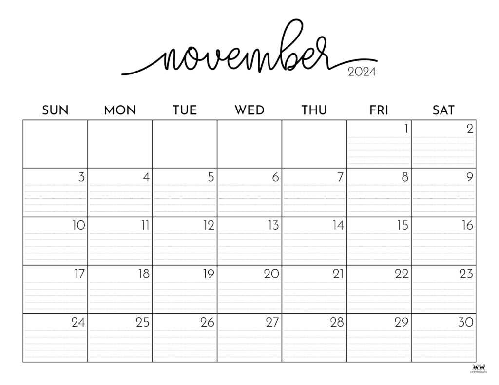 month of november calendar template