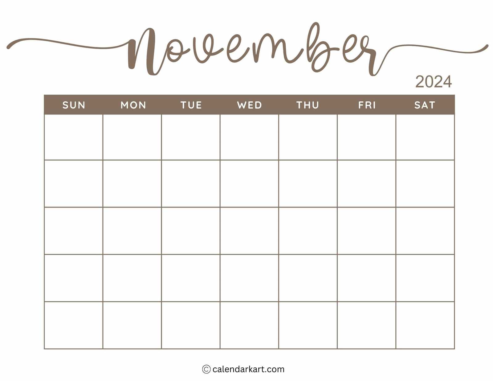 month of november calendar template