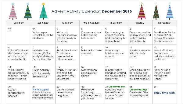 monthly activity calendar template