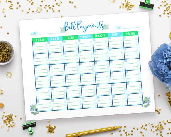 monthly bill calendar template