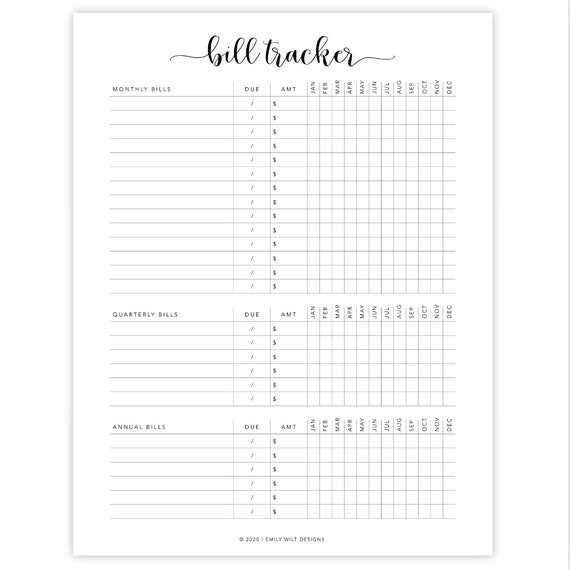 monthly bill calendar template