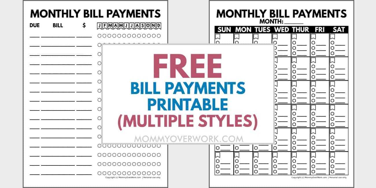 monthly bill calendar template