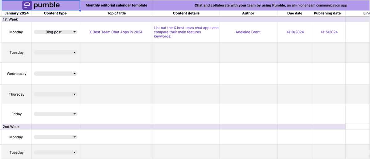 monthly booking calendar template