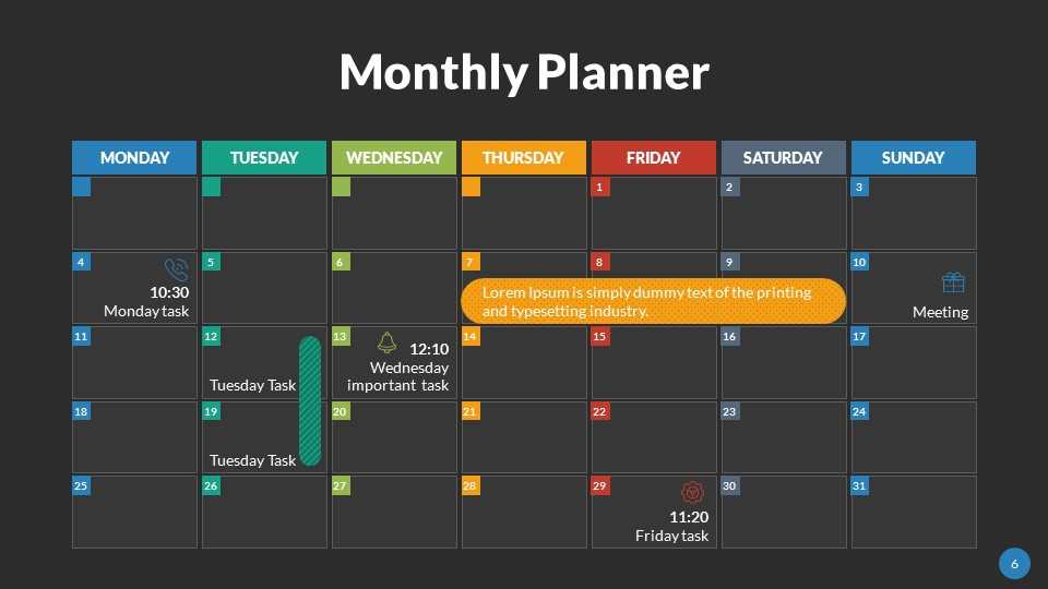 monthly calendar ppt template free