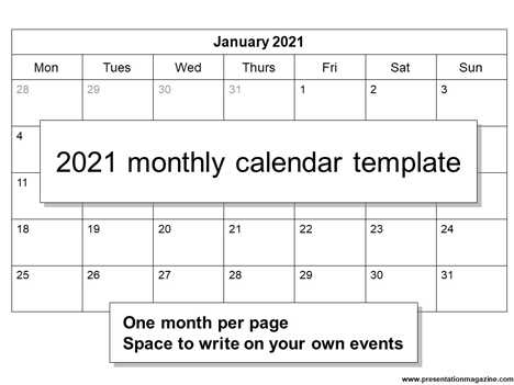 monthly calendar ppt template free