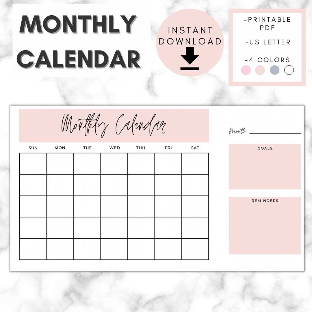 monthly calendar template aesthetic