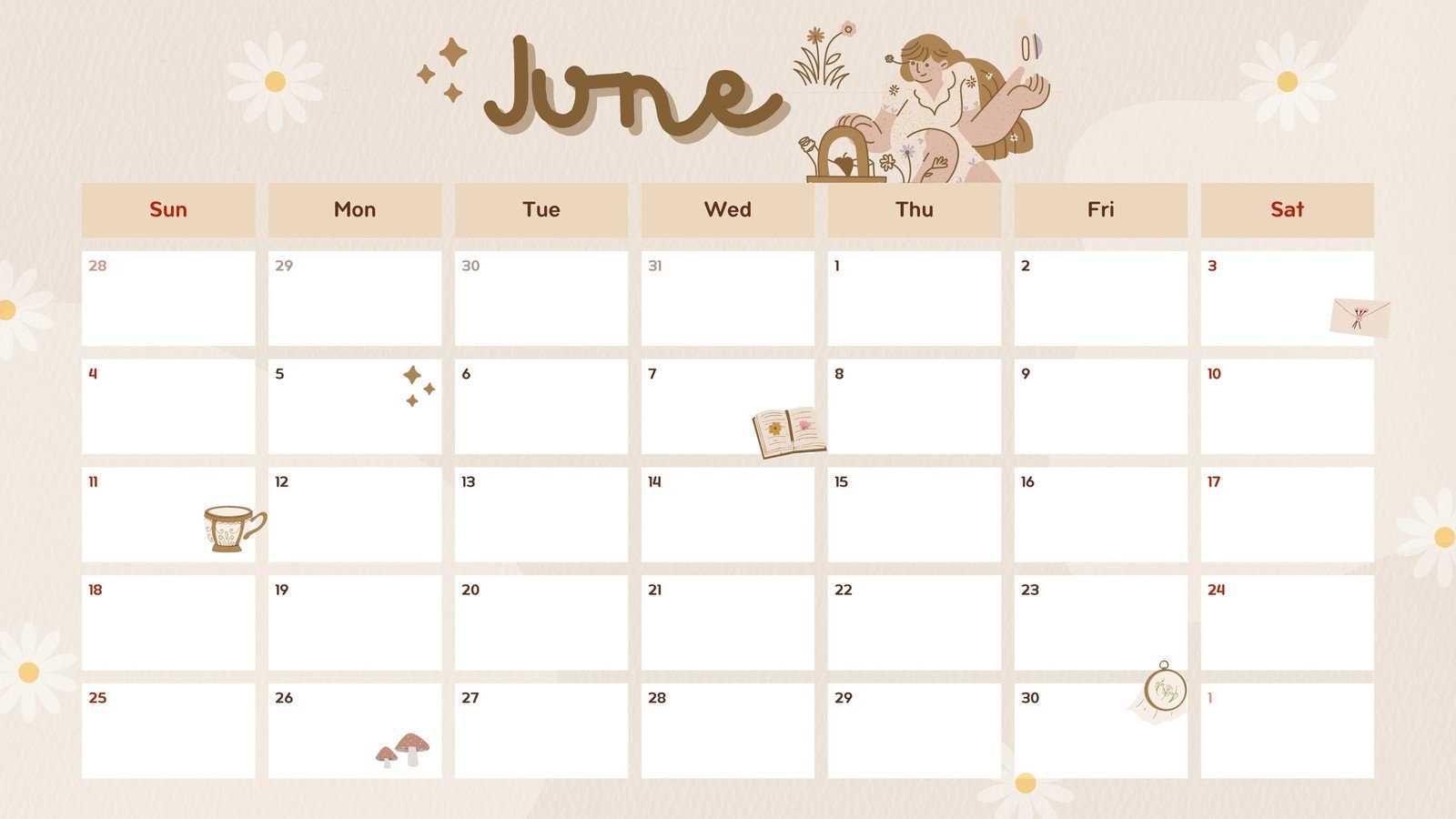 monthly calendar template aesthetic