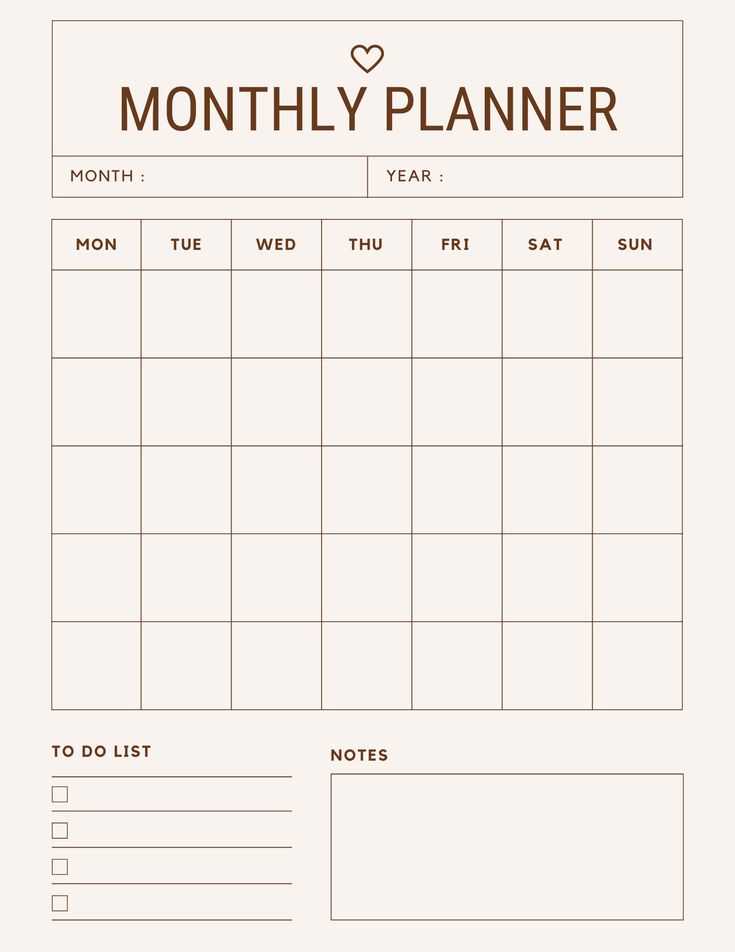 monthly calendar template aesthetic