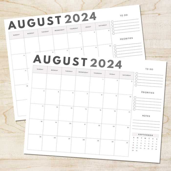 monthly calendar template august