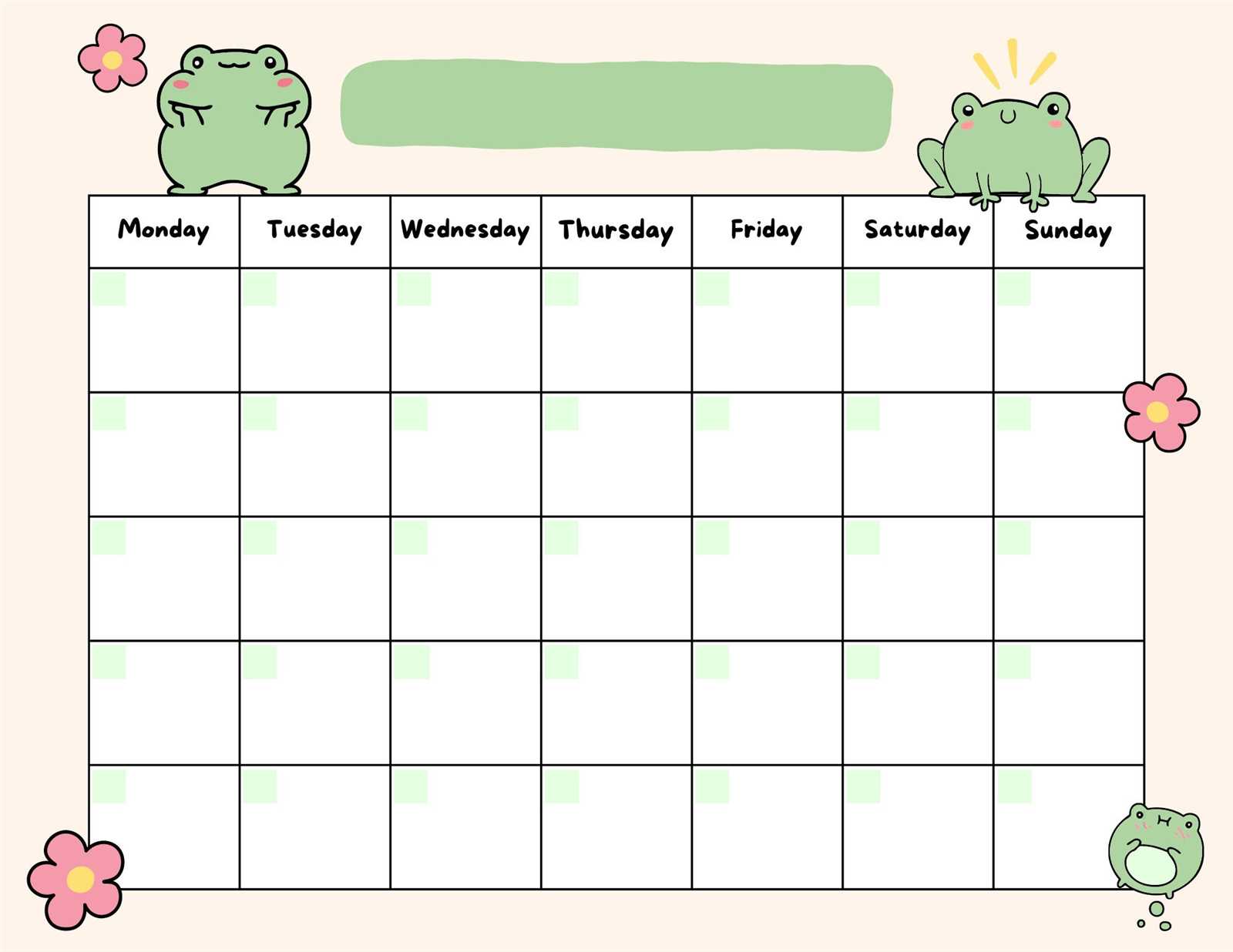 monthly calendar template cute