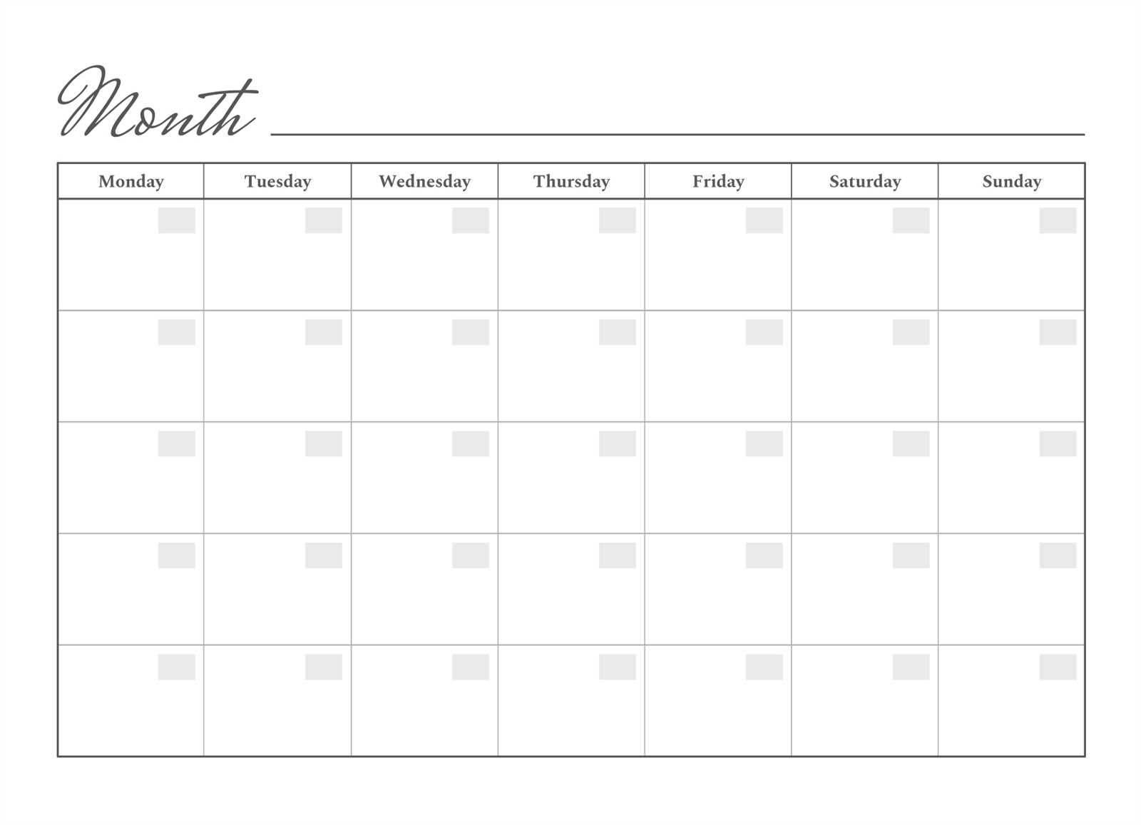 monthly calendar template download