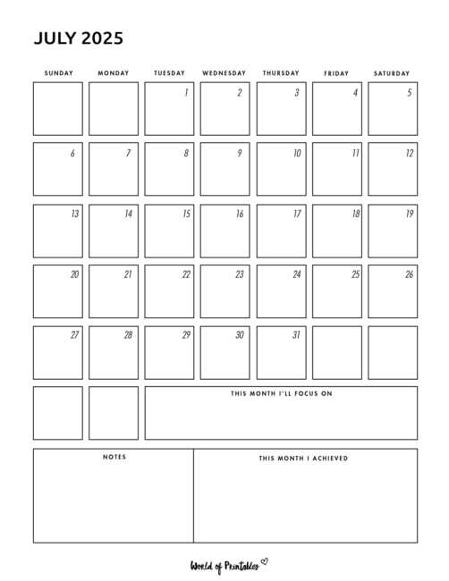 monthly calendar template july 2025 calendar