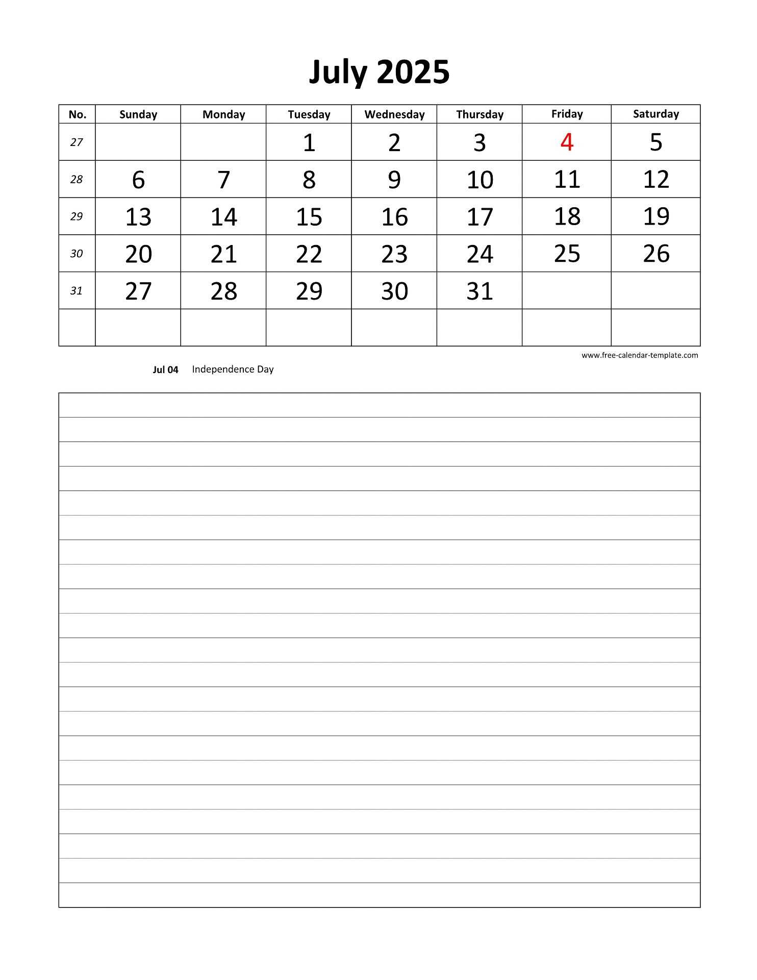 monthly calendar template june 2025