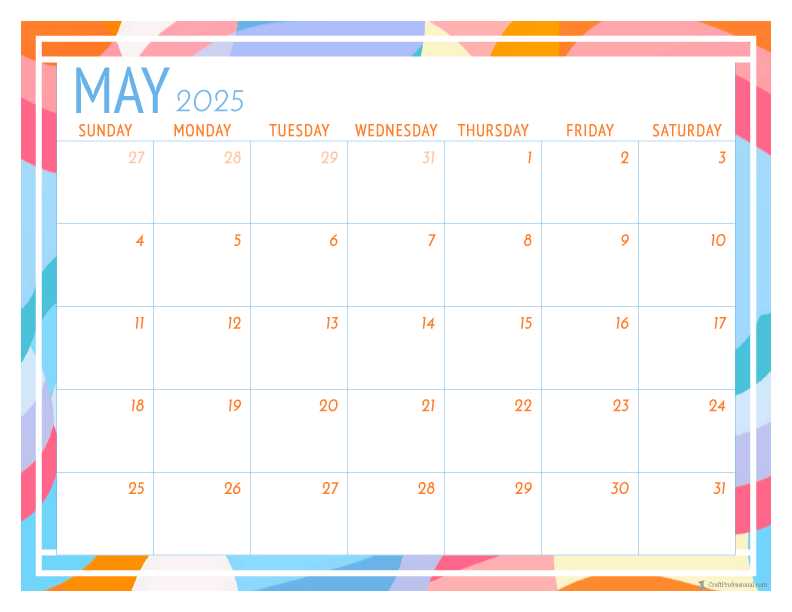 monthly calendar template may 2025