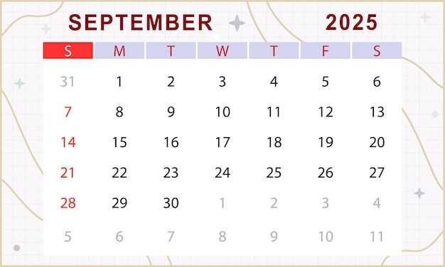 monthly calendar template september 2025