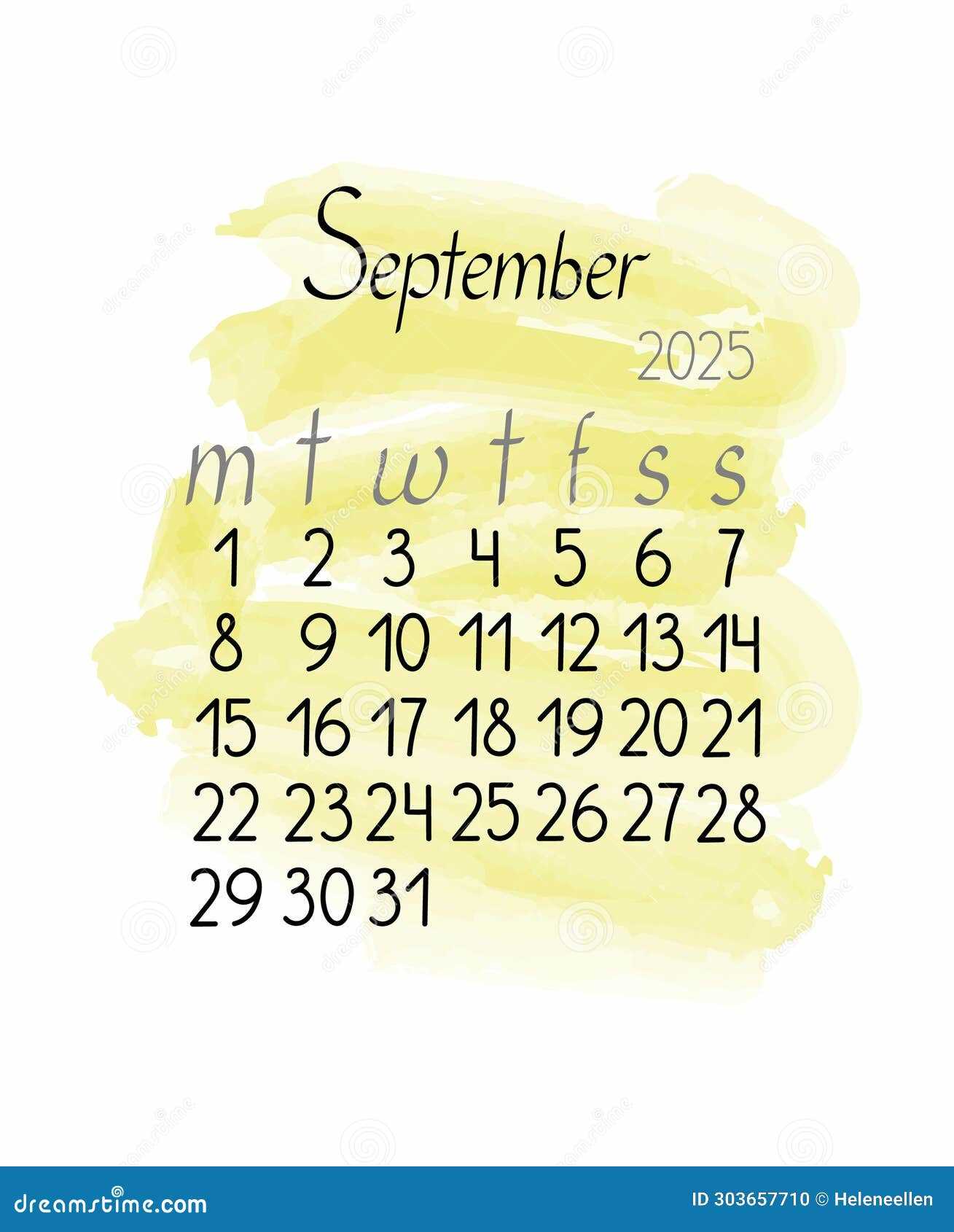 monthly calendar template september 2025