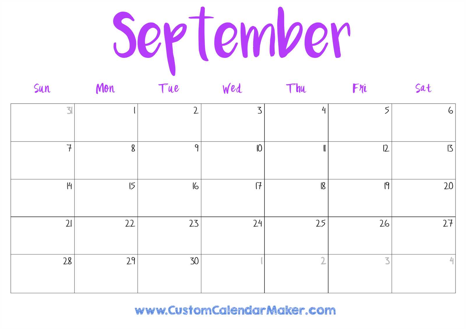 monthly calendar template september 2025