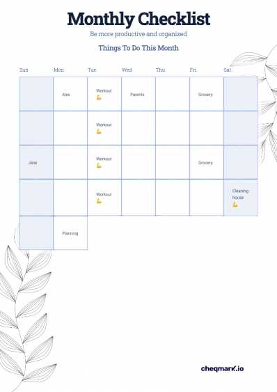 monthly calendar to do list template