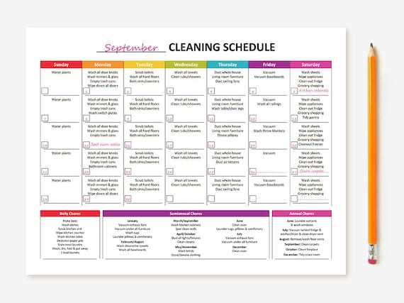 monthly cleaning calendar template