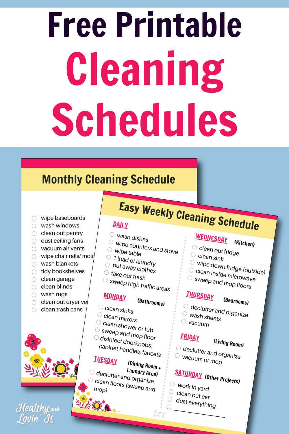 monthly cleaning calendar template