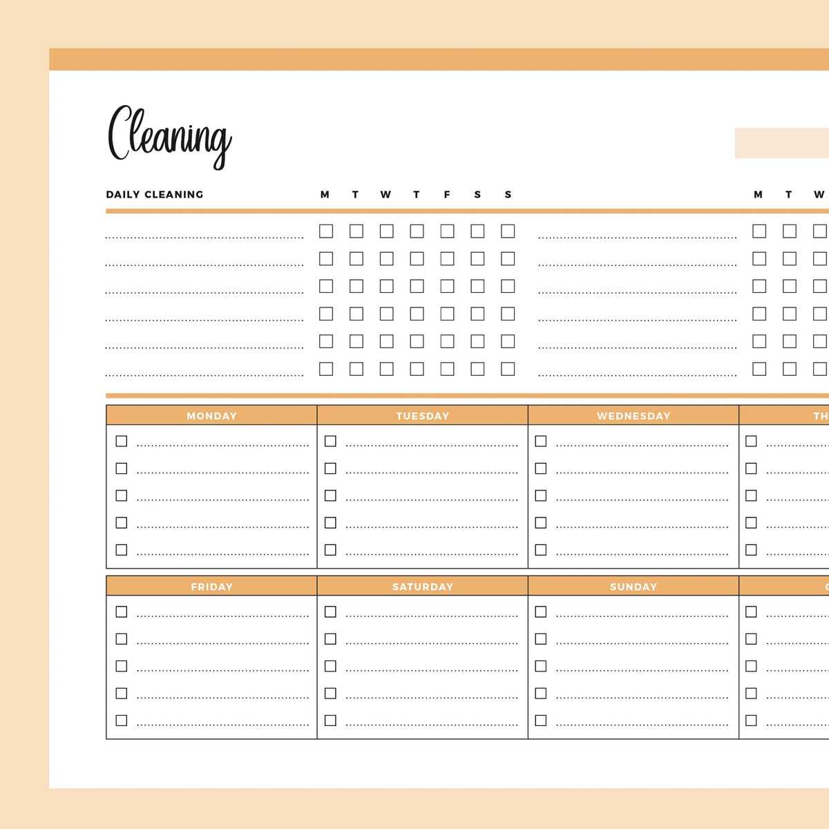 monthly cleaning calendar template